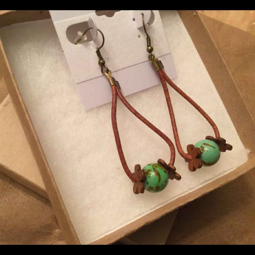 Leather Earrings with Brass Hardware - Picture 4 of 5